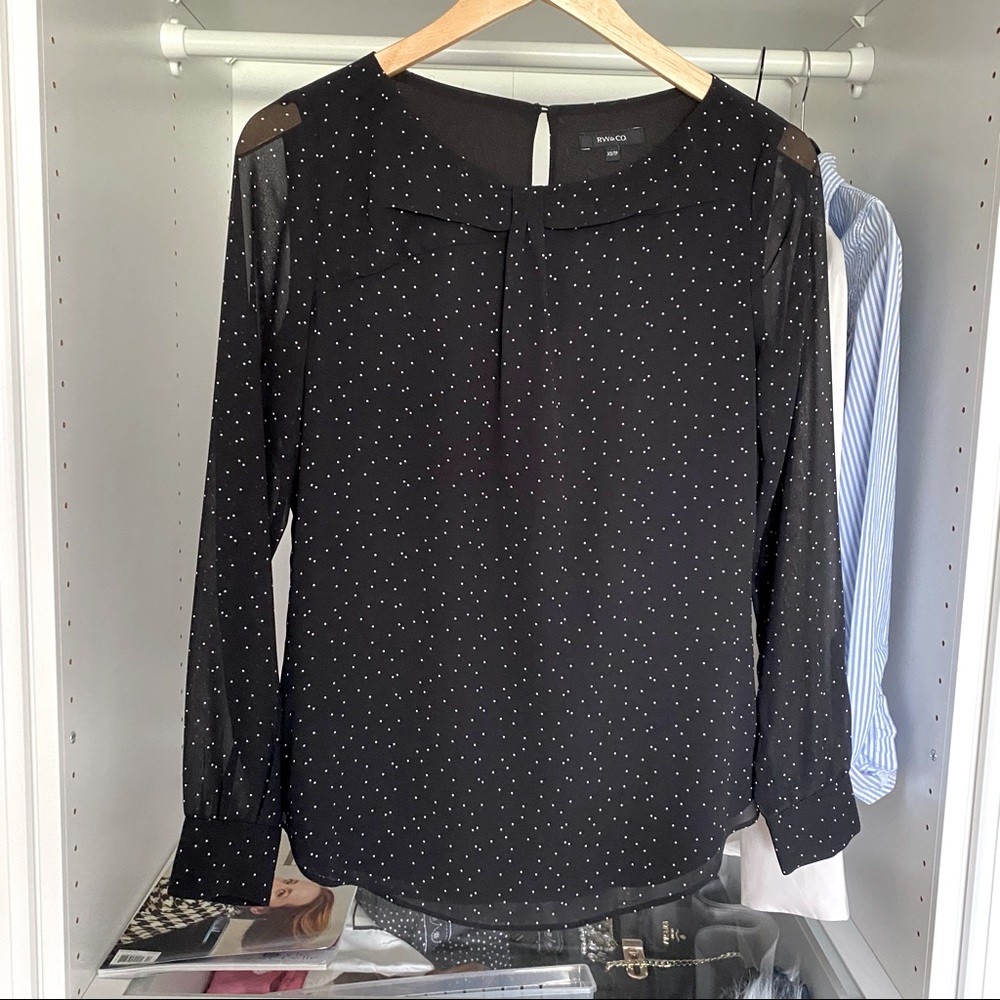 RW&CO. Black Blouse with White Polka Dots